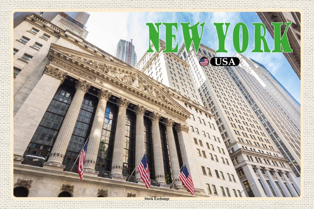 Holzschild 12x18 cm New York USA Stock Exchange Börse Bildmotiv Reisemotiv Abenteuer Reisen