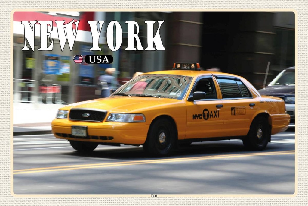 Holzschild 12x18 cm New York USA Taxi Straßen Bildmotiv Reisemotiv Abenteuer Reisen