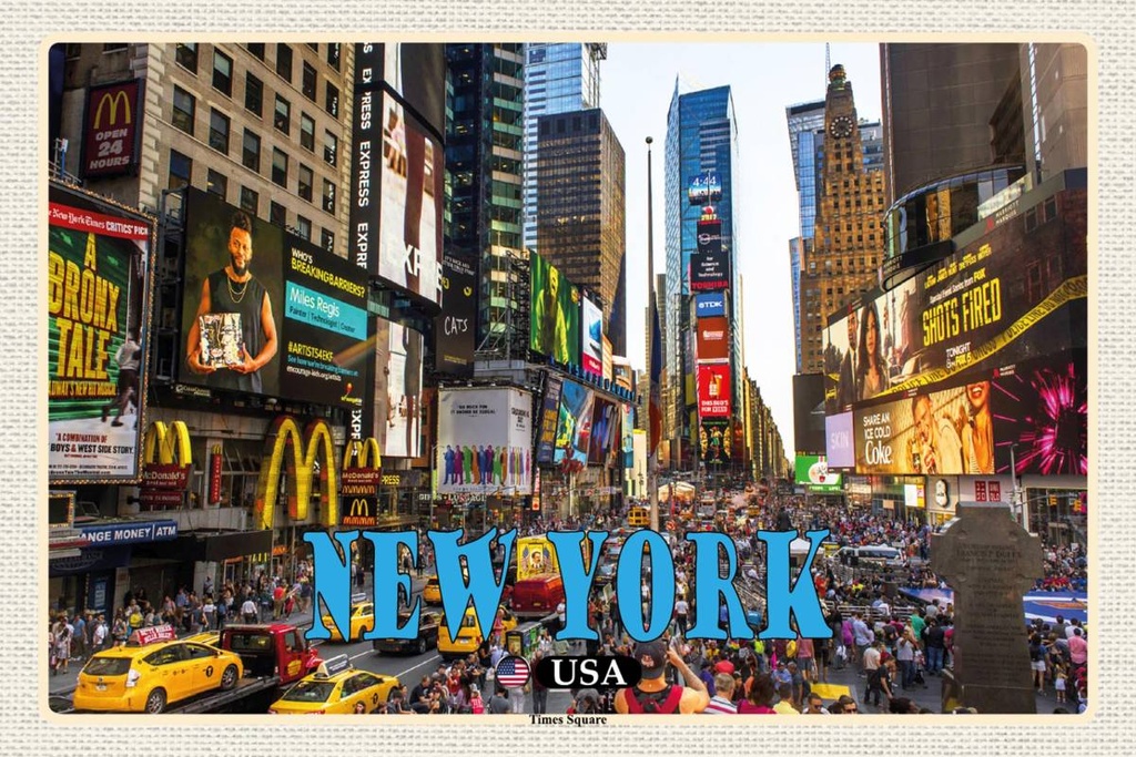 Holzschild 12x18 cm New York USA Times Square Zentrum Bildmotiv Reisemotiv Abenteuer Reisen