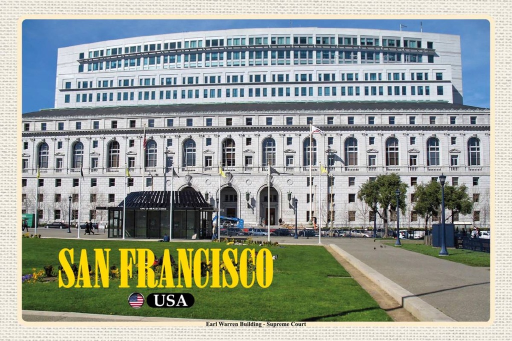 Holzschild 12x18 cm San Francisco Earl Warren Building Gericht