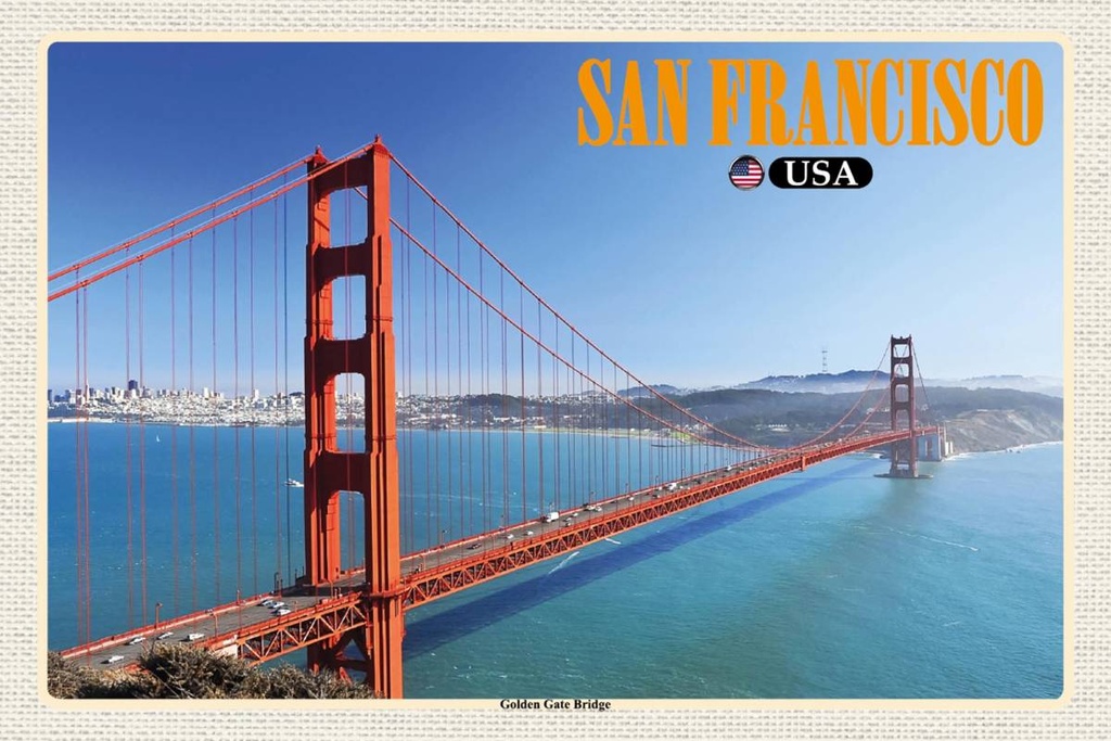 Holzschild 12x18 cm San Francisco USA Golden Gate Bridge Bildmotiv Reisemotiv Abenteuer Reisen