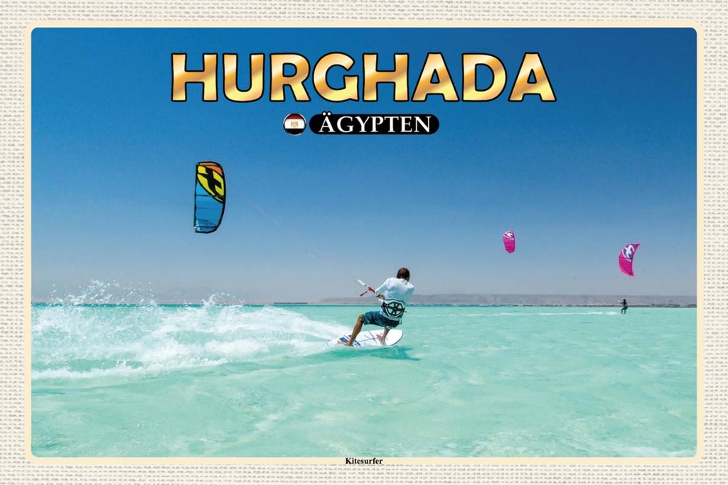 Holzschild 12x18 cm Hurghada Ägypten Kitesurfer Bildmotiv Reisemotiv Abenteuer Reisen