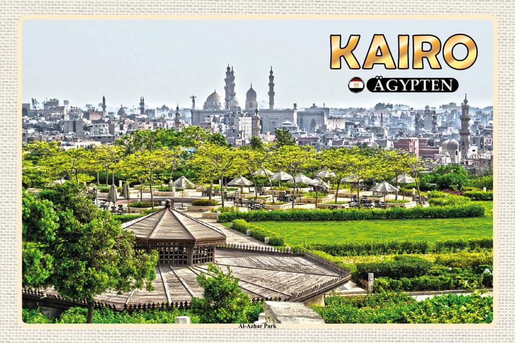 Holzschild 12x18 cm Kairo Ägypten Al'Azhar Park Bildmotiv Reisemotiv Abenteuer Reisen