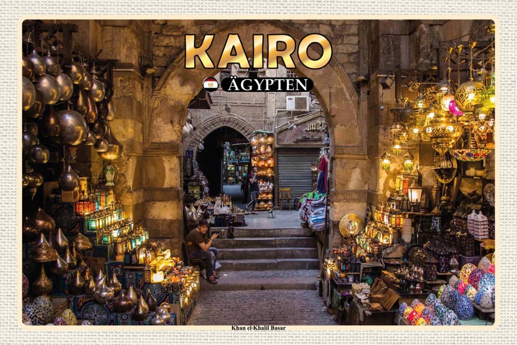 Holzschild 12x18 cm Kairo Ägypten Khan el-Khalil Basar Bildmotiv Reisemotiv Abenteuer Reisen