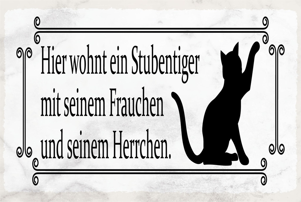 Holzschild 12x18 cm Katze hier wohnt ein Stubentiger