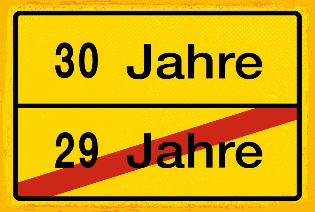 Holzschild 12x18 cm 30 Jahre 29 Jahre gelbes Ortsschild