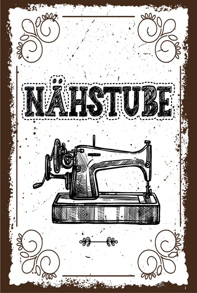 Holzschild 18x12 cm Retro Nähstube Nähmaschine