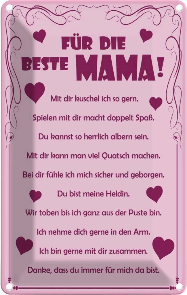 [LA-111636-2030] Blechschild 30x20 cm Für die beste Mama Männer Frauen Spruch Zitat