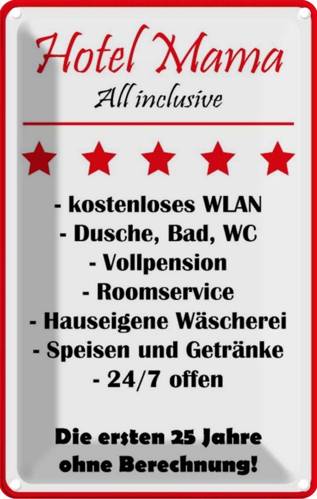 [LA-111763-2030] Blechschild 30x20 cm Hotel Mama weiß-rotes Männer Frauen Spruch Zitat