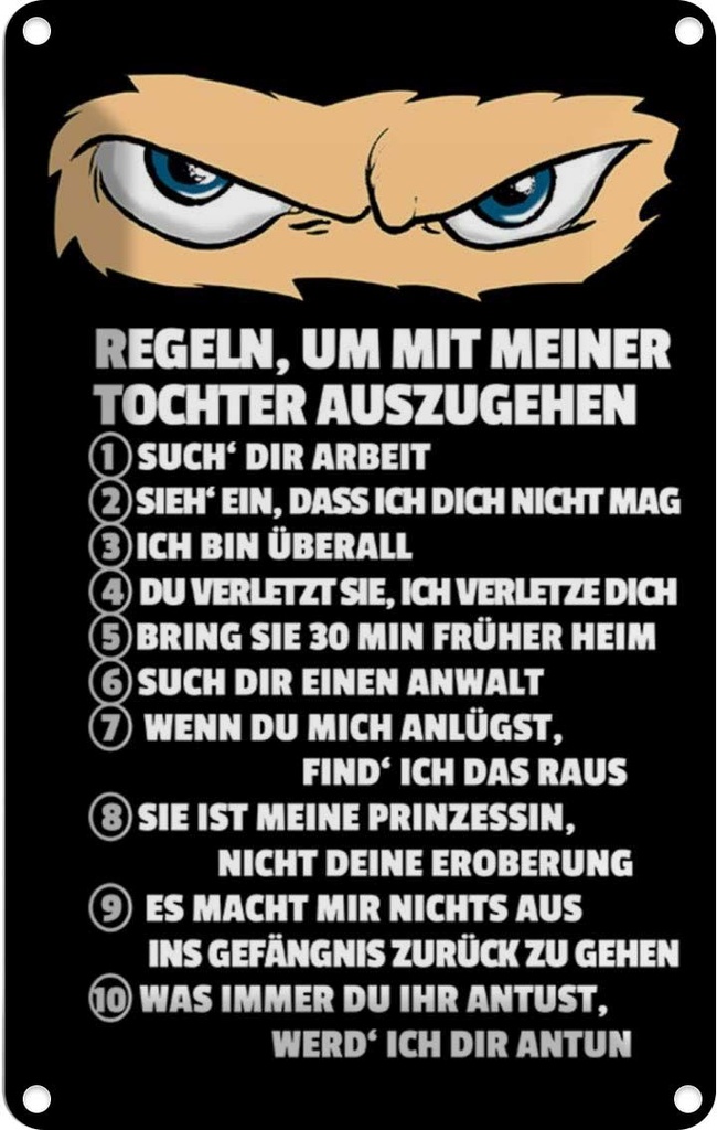 [LA-111926-2030] Blechschild 30x20 cm Regeln um mit Tochter auszugehen Familie Freunde