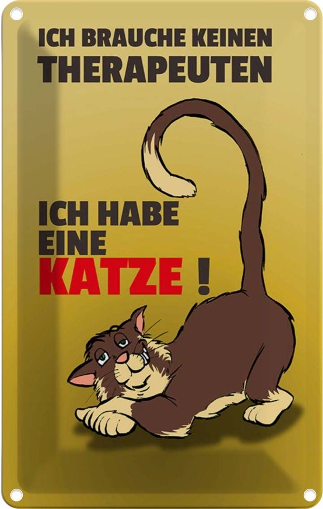 [LA-111989-2030] Blechschild 30x20 cm brauche keinen Therapeuten habe Katze Tier Haustier