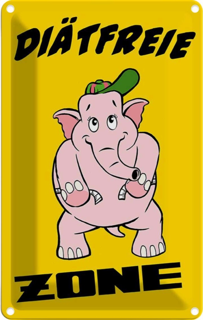 [LA-112098-2030] Blechschild 30x20 cm Diätfreie Zone Elefant Dekoration Spruch Zitat