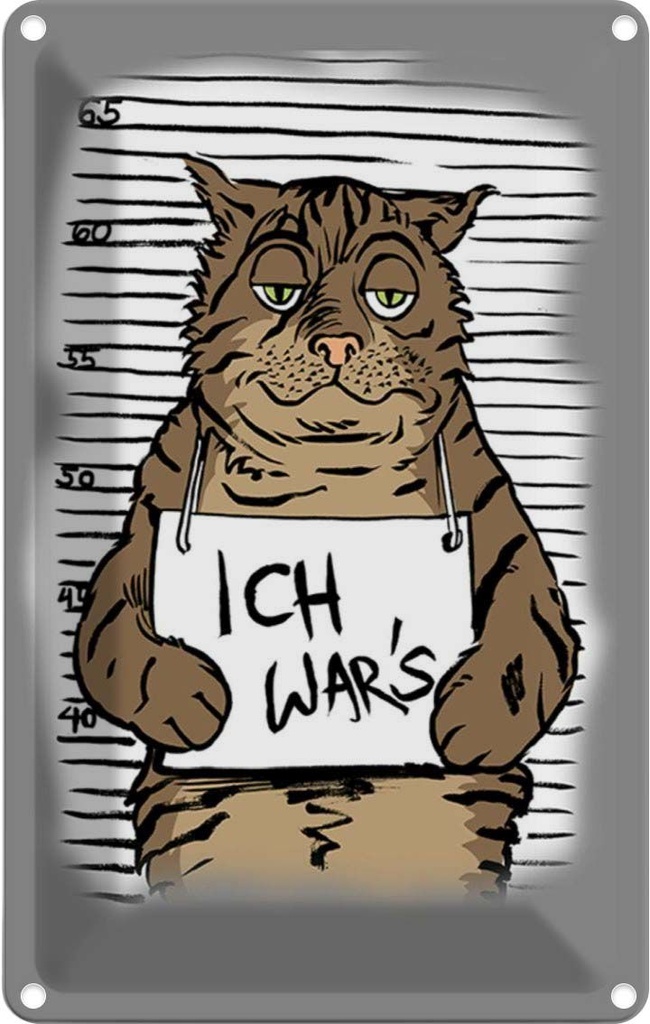 [LA-112102-2030] Blechschild 30x20 cm Katze Ich war's Mugshot Polizeifoto Tier Haustier
