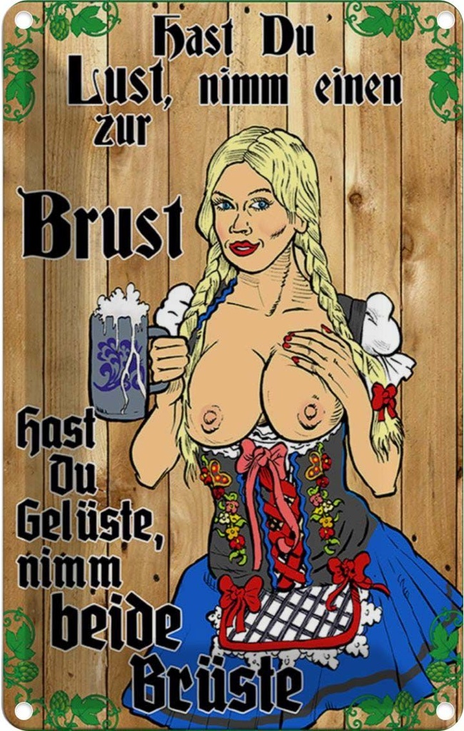[LA-112131-2030] Blechschild 30x20 cm Pinup Nimm Zitat einen zur Brust Alkohol Bier Pin Up Spruch