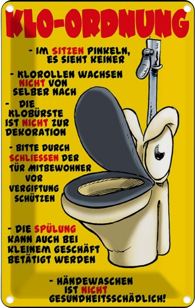 [LA-112289-2030] Blechschild 30x20 cm Klo Ordnung im Sitzen pinkeln Warnschild Hinweisschild Sicherheit Vorsicht