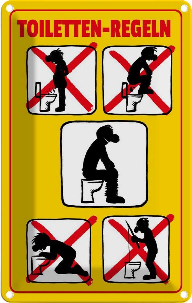 [LA-112405-2030] Blechschild 30x20 cm Toiletten Regeln Warnschild Hinweisschild Sicherheit Vorsicht