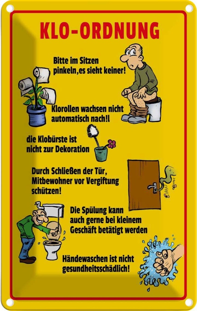 [LA-112406-2030] Blechschild 30x20 cm Klo Ordnung im Sitzen pinkeln Warnschild Hinweisschild Sicherheit Vorsicht