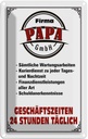 Blechschild 30x20 cm Beruf Arbeit Firma Papa GmbH 24 Std täglich