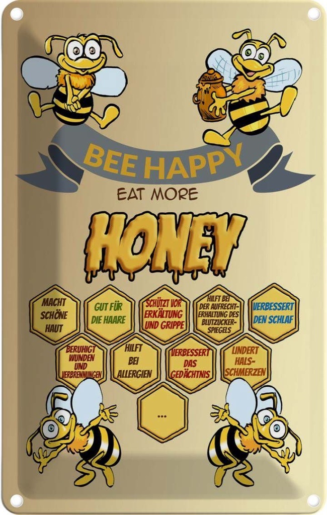 [LA-112493-2030] Blechschild 30x20 cm Bee happy eat more honey Honig
