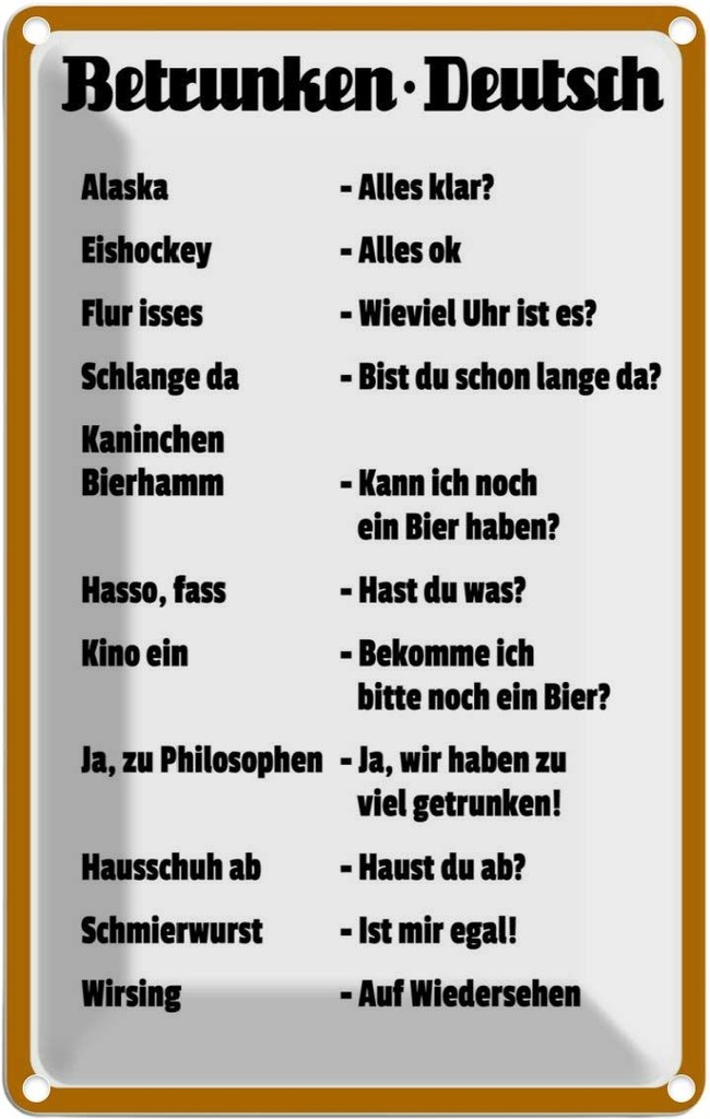 [LA-112497-2030] Blechschild 30x20 cm Alkohol Betrunken Deutsch Essen Trinken Bar Club