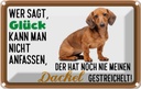 Blechschild 20x30 cm wer sagt Glück Dackel Hund Dekoration Spruch Zitat