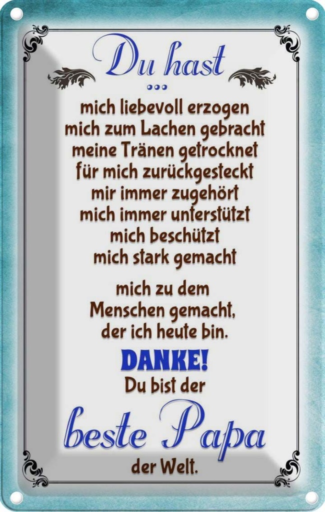 [LA-112550-2030] Blechschild 30x20 cm Danke du bis der Beste Papa Männer Frauen Spruch Zitat