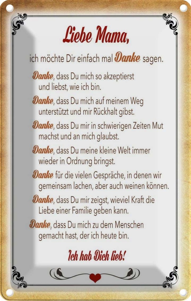 [LA-112553-2030] Blechschild 30x20 cm liebe Mama Ich hab dich lieb Familie Freunde