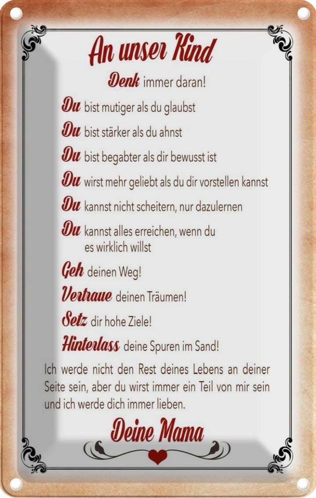 [LA-112555-2030] Blechschild 30x20 cm Kind denk Kids Kinder Teens Spruch Zitat immer daran deine Mama Witz Humor Lustig Spaß