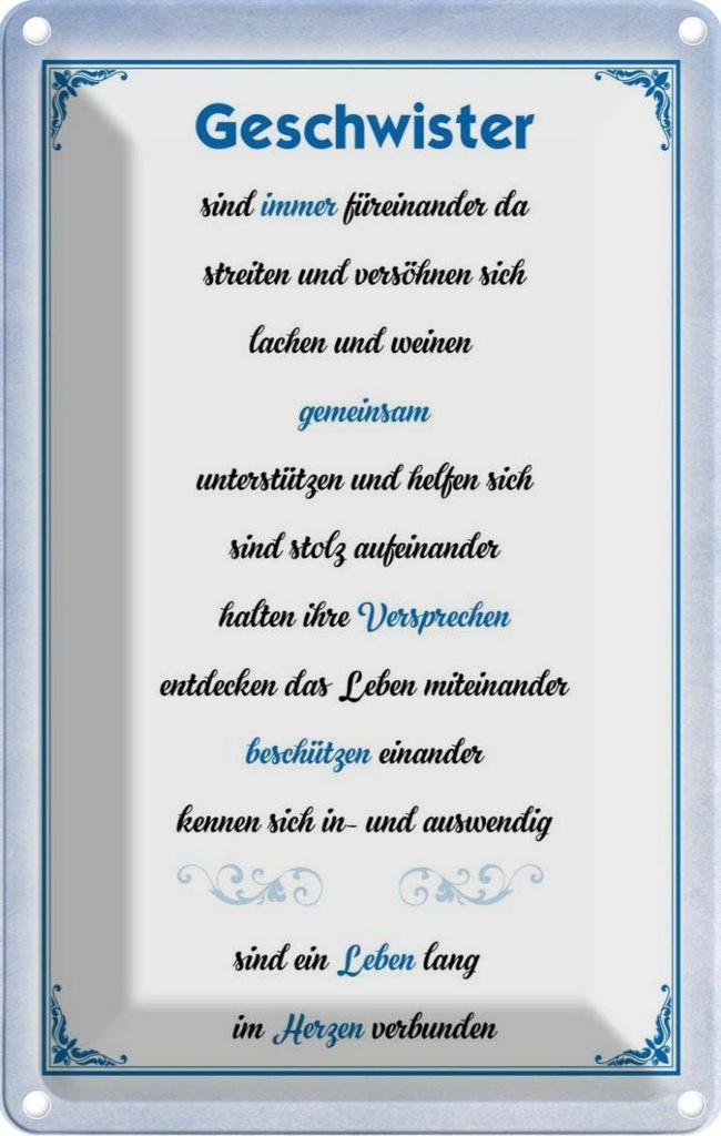 [LA-112557-2030] Blechschild 30x20 cm Geschwister immer füreinander da Spruch Zitat