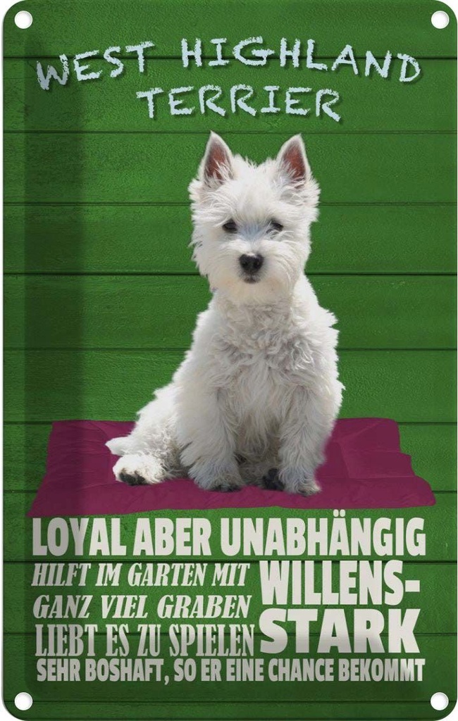 [LA-112665-2030] Blechschild 30x20 cm West Highland Terrier Hund stark Tier Haustier
