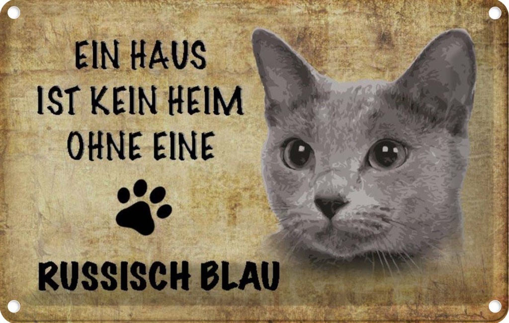 [LA-112708-2030] Blechschild 20x30 cm russisch blau Katze Tier Haustier