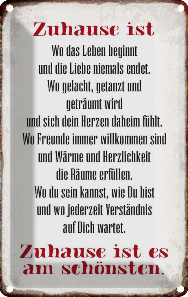 [LA-112788-2030] Blechschild 30x20 cm Zuhause ist am schönsten Geschenk