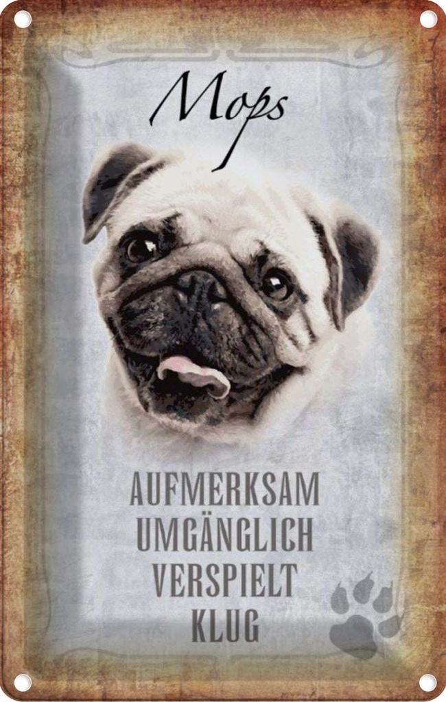 [LA-112825-2030] Blechschild 30x20 cm Mops Hund Tier Haustier