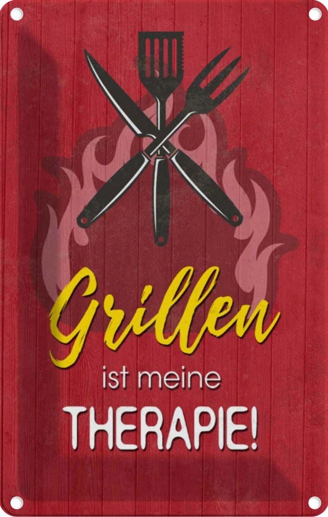 [LA-112889-2030] Blechschild 30x20 cm Grillen ist meine Therapie Spruch Zitat