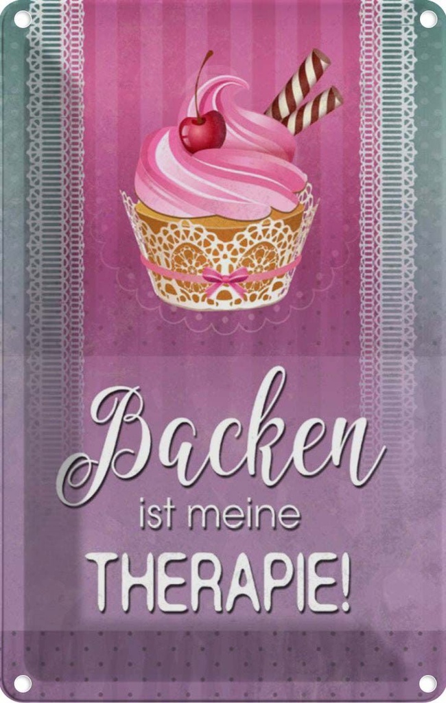 [LA-112891-2030] Blechschild 30x20 cm Backen ist meine Therapie Spruch Zitat