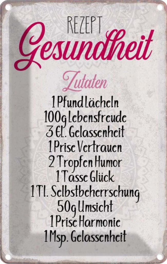 [LA-112899-2030] Blechschild 30x20 cm Rezept Gesundheit Zutaten England Spruch Zitat