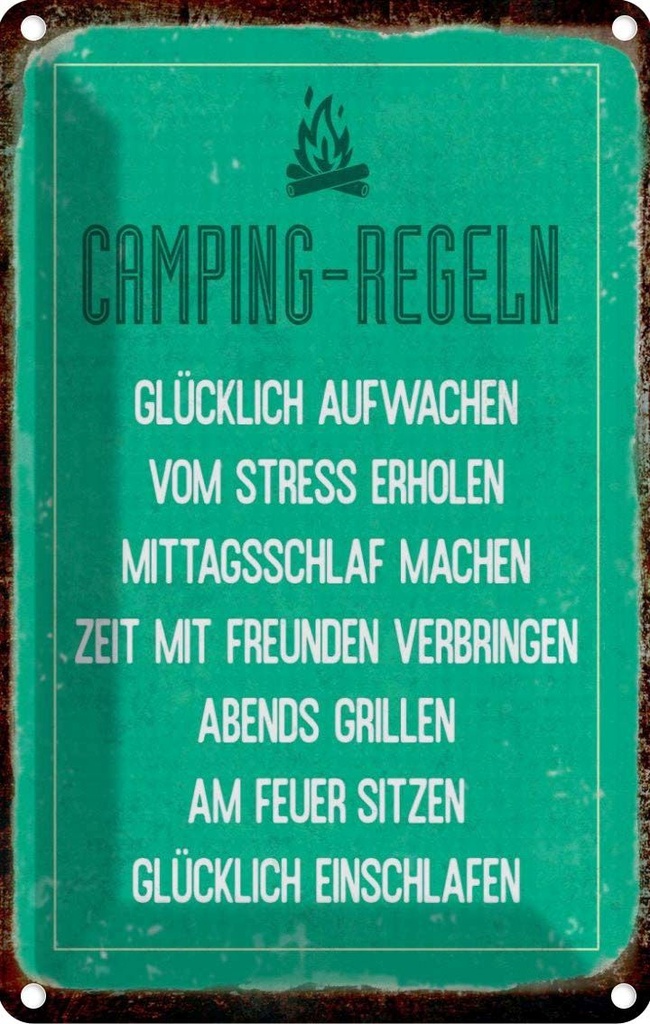 [LA-112903-2030] Blechschild 30x20 cm Camping Regeln Outdoor Spruch Zitat