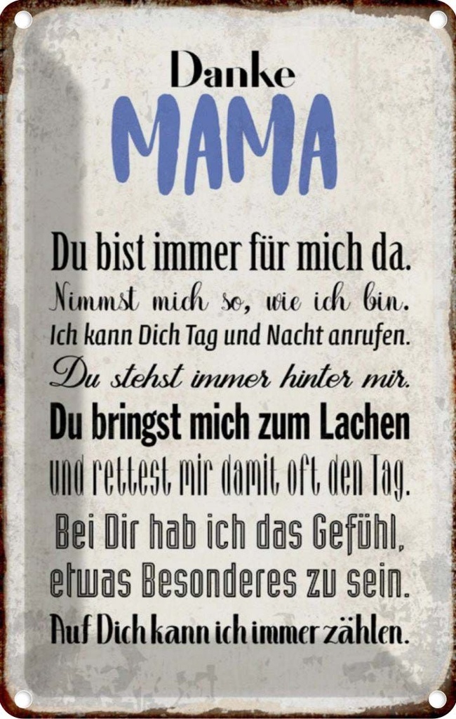[LA-112910-2030] Blechschild 30x20 cm Danke Mama du bist für mich da Spruch Zitat