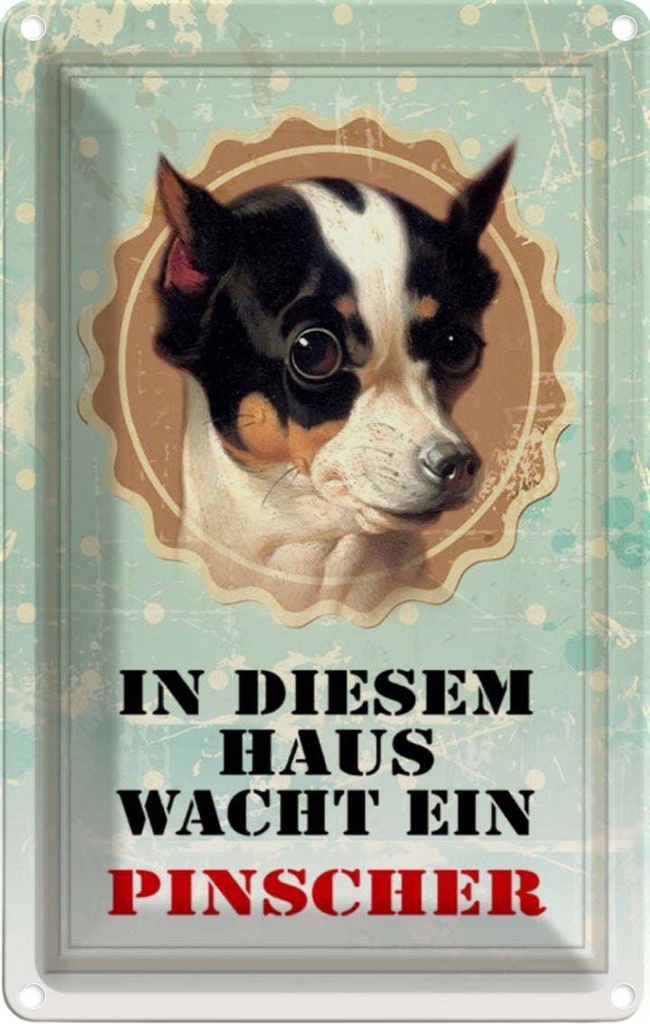 [LA-112940-2030] Blechschild 30x20 cm Hund in diesem Haus wacht Pinscher Tier Haustier