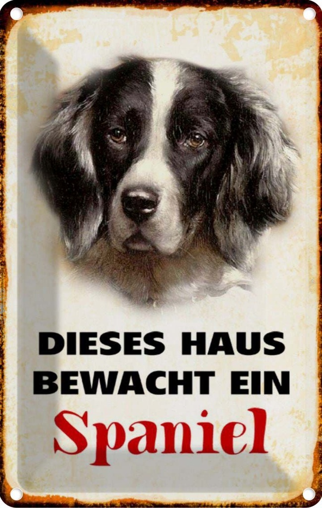 [LA-112967-2030] Blechschild 30x20 cm Hund dieses Haus bewacht ein Spaniel Tier Haustier