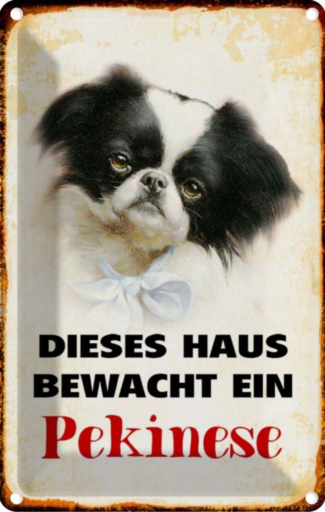 [LA-112971-2030] Blechschild 30x20 cm Hund dieses Haus bewacht ein Pekinese Tier Haustier