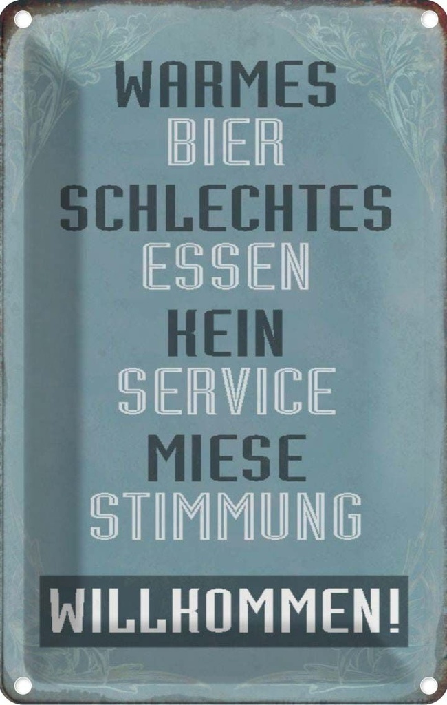 [LA-113084-2030] Blechschild 30x20 cm warmes Bier schlechtes Essen Trinken