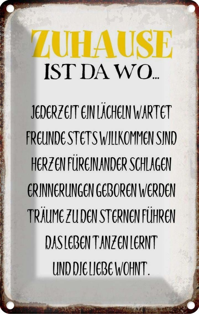 [LA-113223-2030] Blechschild 30x20 cm Zuhause ist da wo Liebe Herzen Spruch Zitat