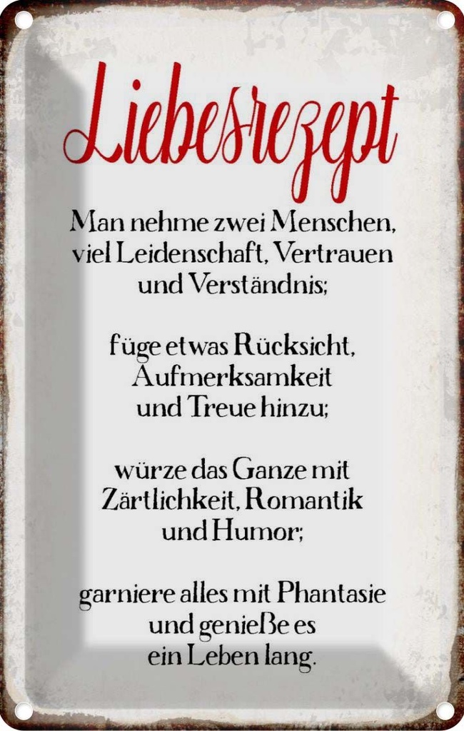 [LA-113229-2030] Blechschild 30x20 cm Liebesrezept Küche Kochen Essen