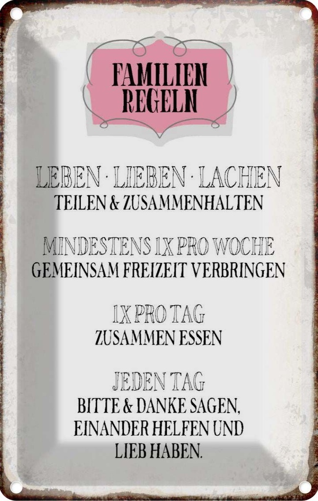 [LA-113249-2030] Blechschild 30x20 cm Familien Regeln leben lieben Familie Freunde