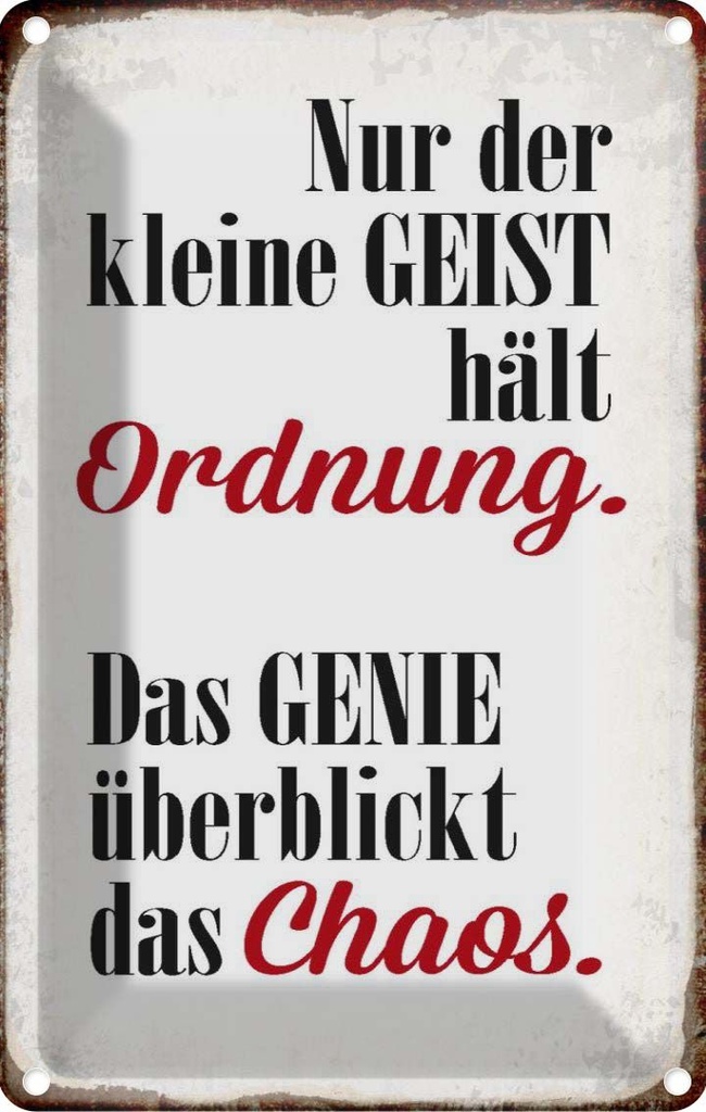 [LA-113272-2030] Blechschild 30x20 cm Geist hält Ordnung Genie Chaos Dekoration Spruch Zitat