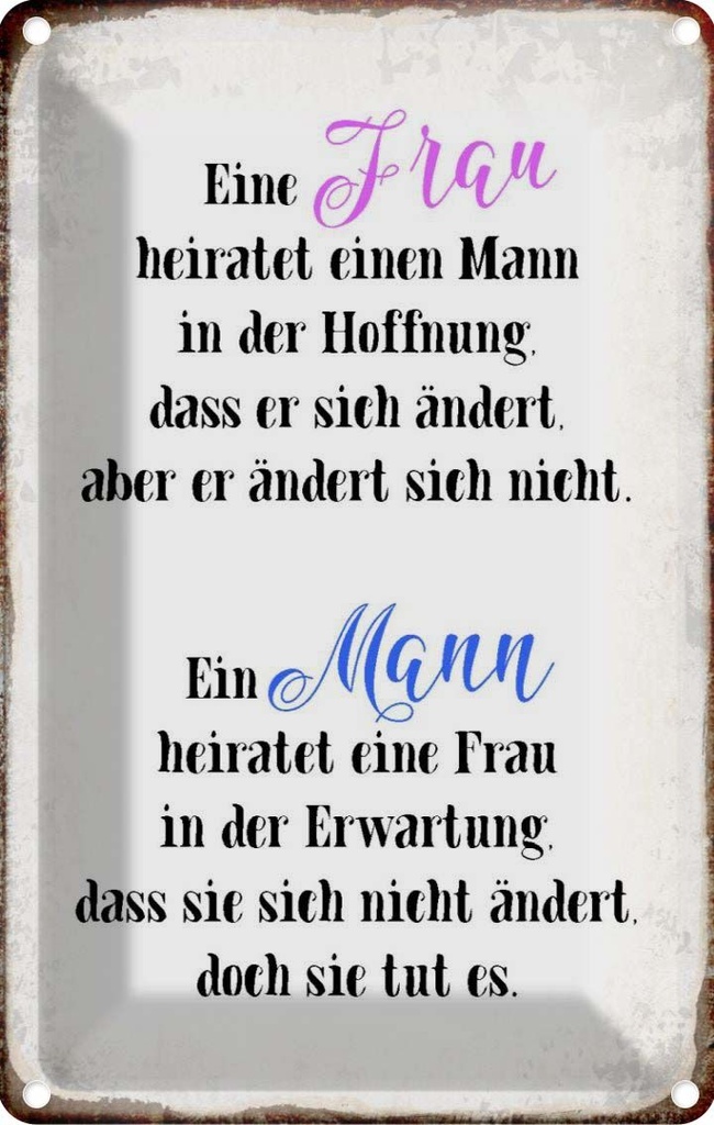 [LA-113325-2030] Blechschild 30x20 cm eine Frau heiratet einen Mann Familie Freunde