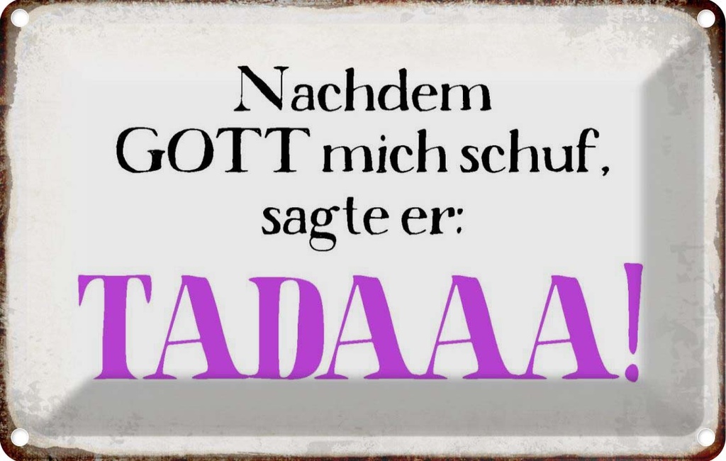 [LA-113337-2030] Blechschild 20x30 cm nachdem Gott mich schuf sagte er Spruch Zitat