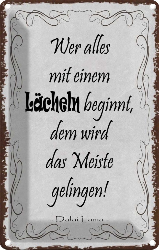 [LA-113560-2030] Blechschild 30x20 cm wer alles mit Lächeln beginnt Dekoration Spruch Zitat