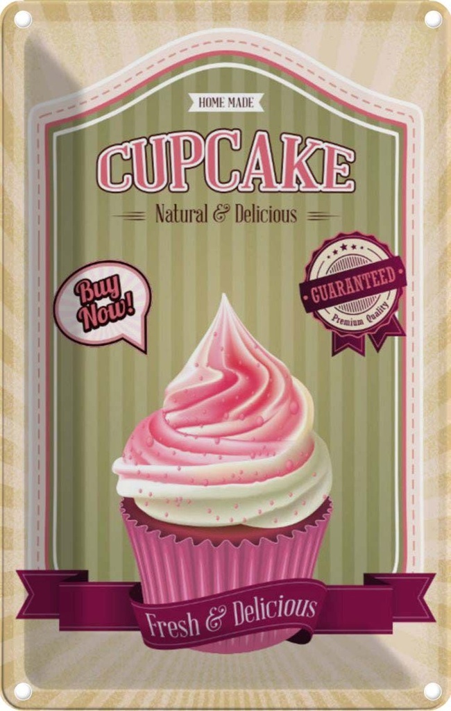 [LA-113601-2030] Blechschild 30x20 cm Essen Cupcake natural Delicious home Trinken